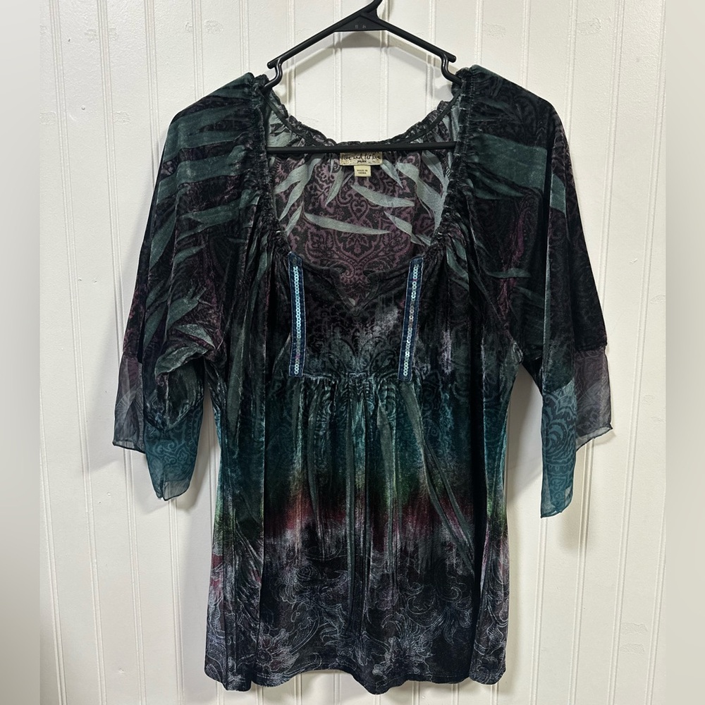 Y2K Velour Live and Let Live Top Petite L Dark Fairycore Whimsigoth *HAS FLAWS*